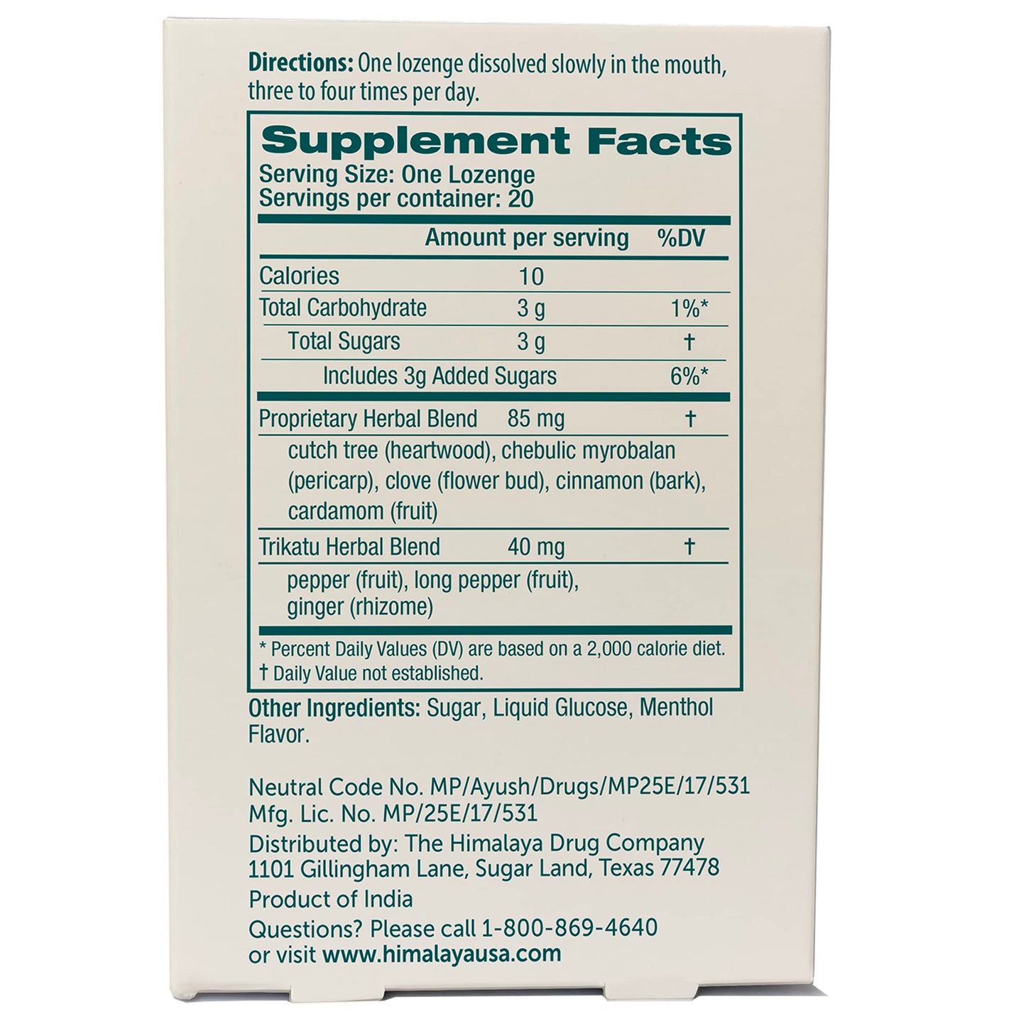 Back label showing ingredients including ginger, cloves, and cardamom instructions.