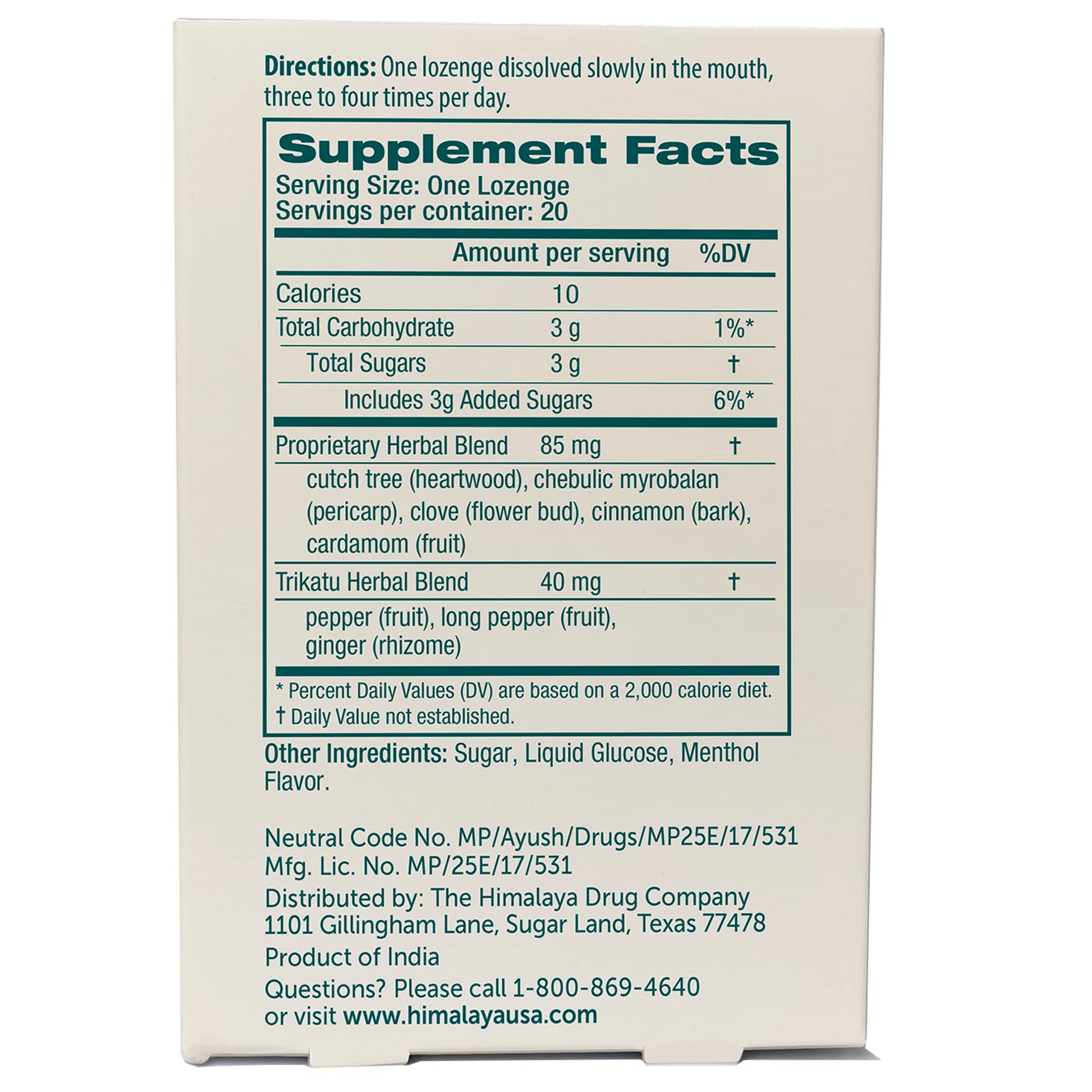 Back label showing ingredients including ginger, cloves, and cardamom instructions.