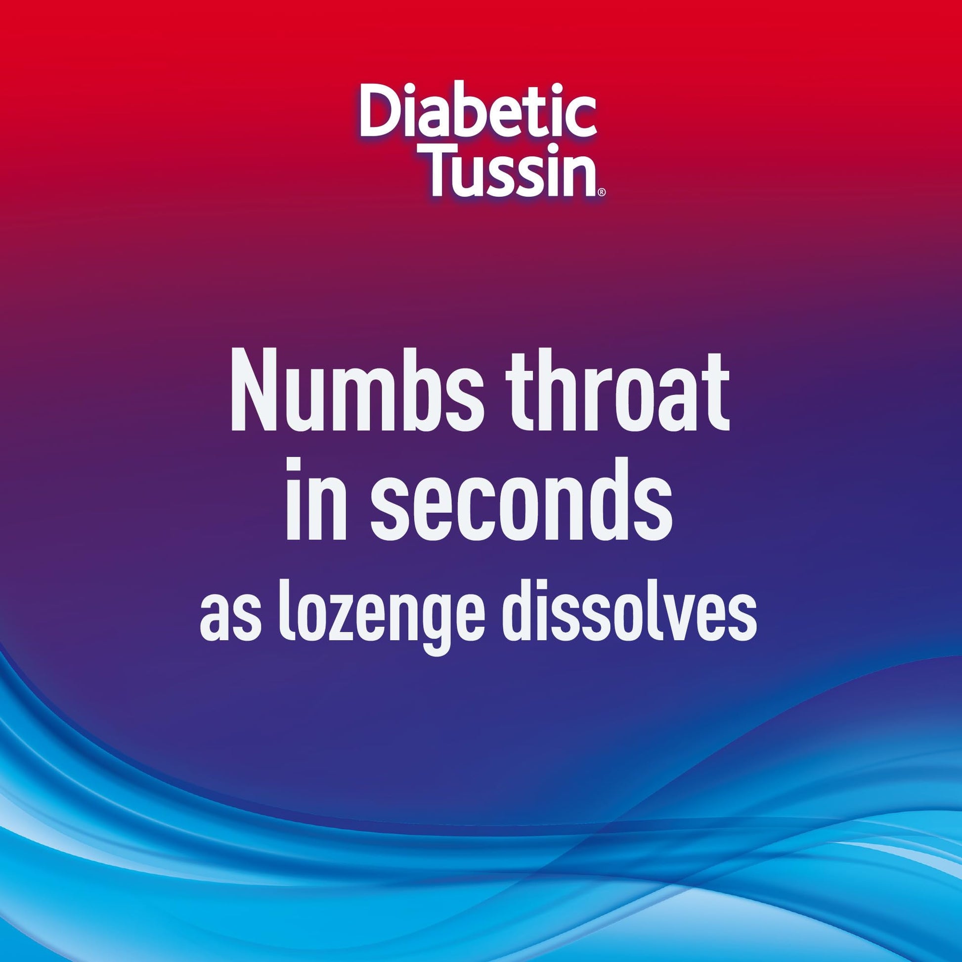 Diabetic Tussin 15 count sodium free throat drops box showing the soothing liquid center feature.