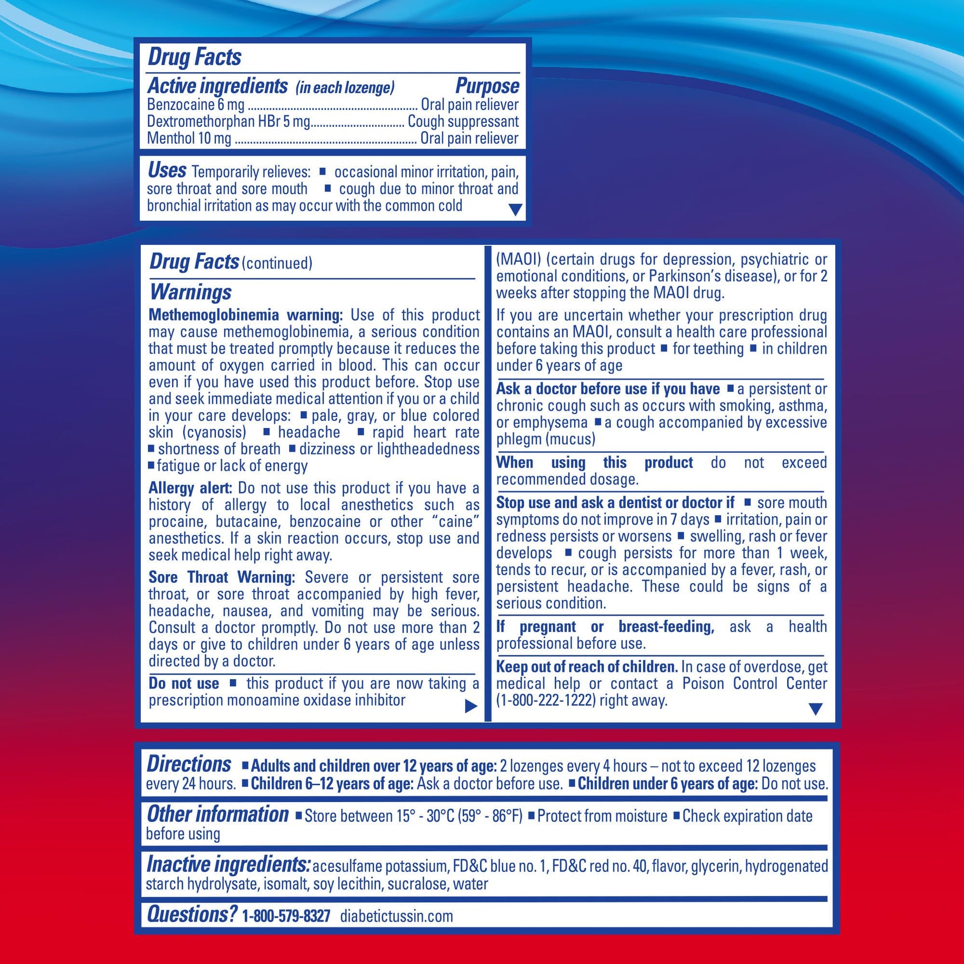 Diabetic Tussin healthcare product box showing safety seals and manufacturing details for consumer trust.