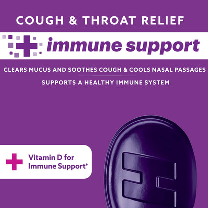 Authentic HALLS immune support elderberry flavor cough relief lozenges packaging close up