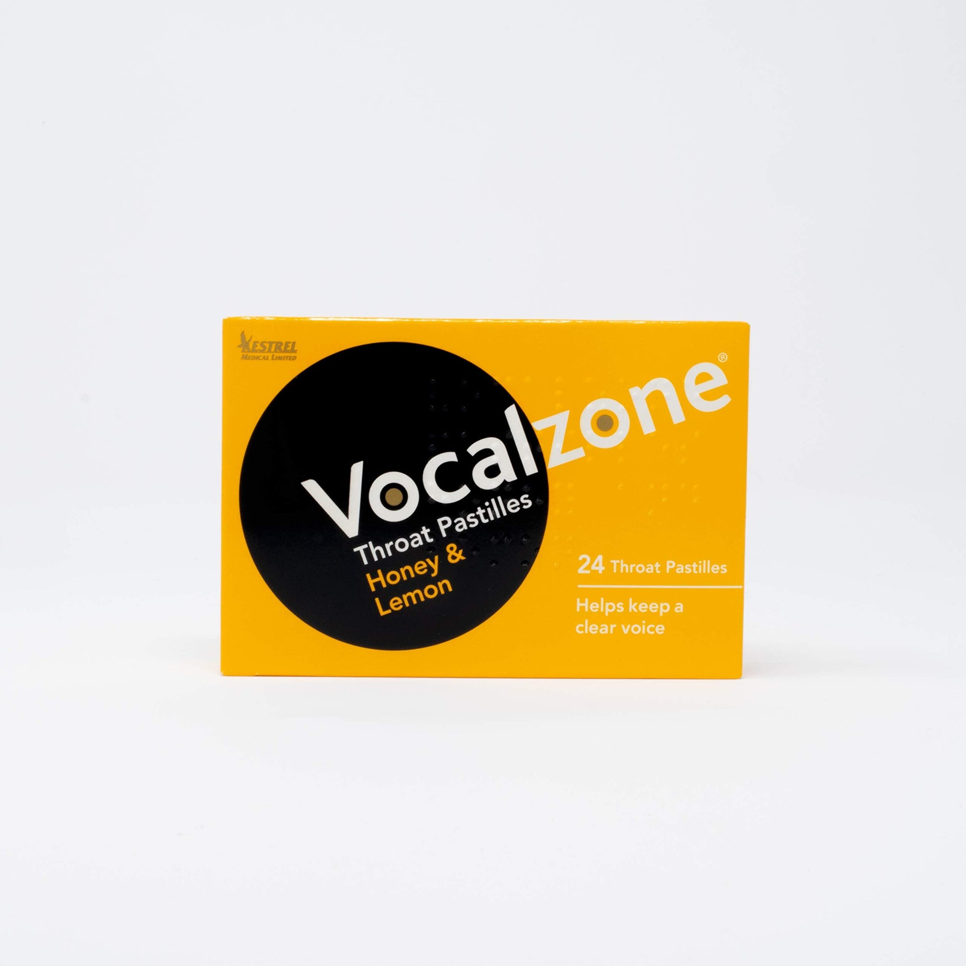 Vocalzone Honey and Lemon 24 count individual pastilles packaging display