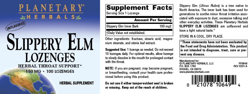Planetary Herbals Slippery Elm imported throat care lozenges for vocal strain relief