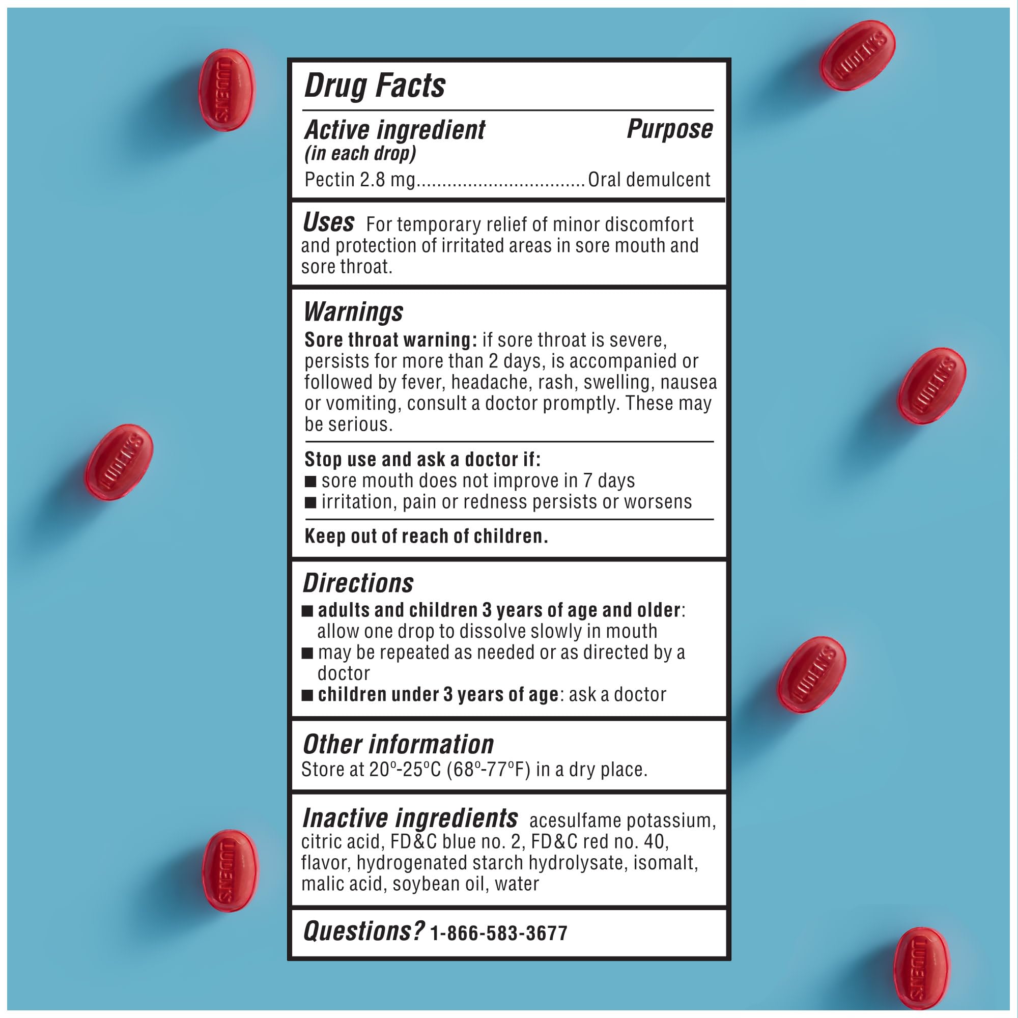 Luden's pectin oral demulcent throat lozenges in sugar free wild cherry flavor.
