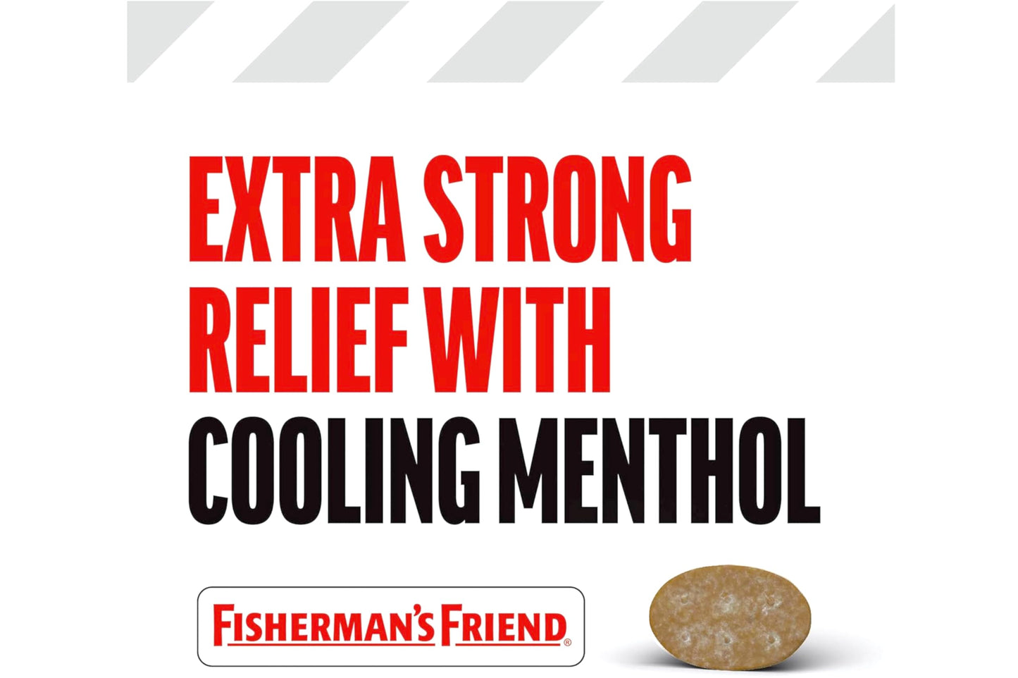 Side view of two packs of Fisherman's Friend extra strong menthol lozenges