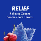 HALLS Relief Cherry flavor throat drops packaging close up for throat soreness