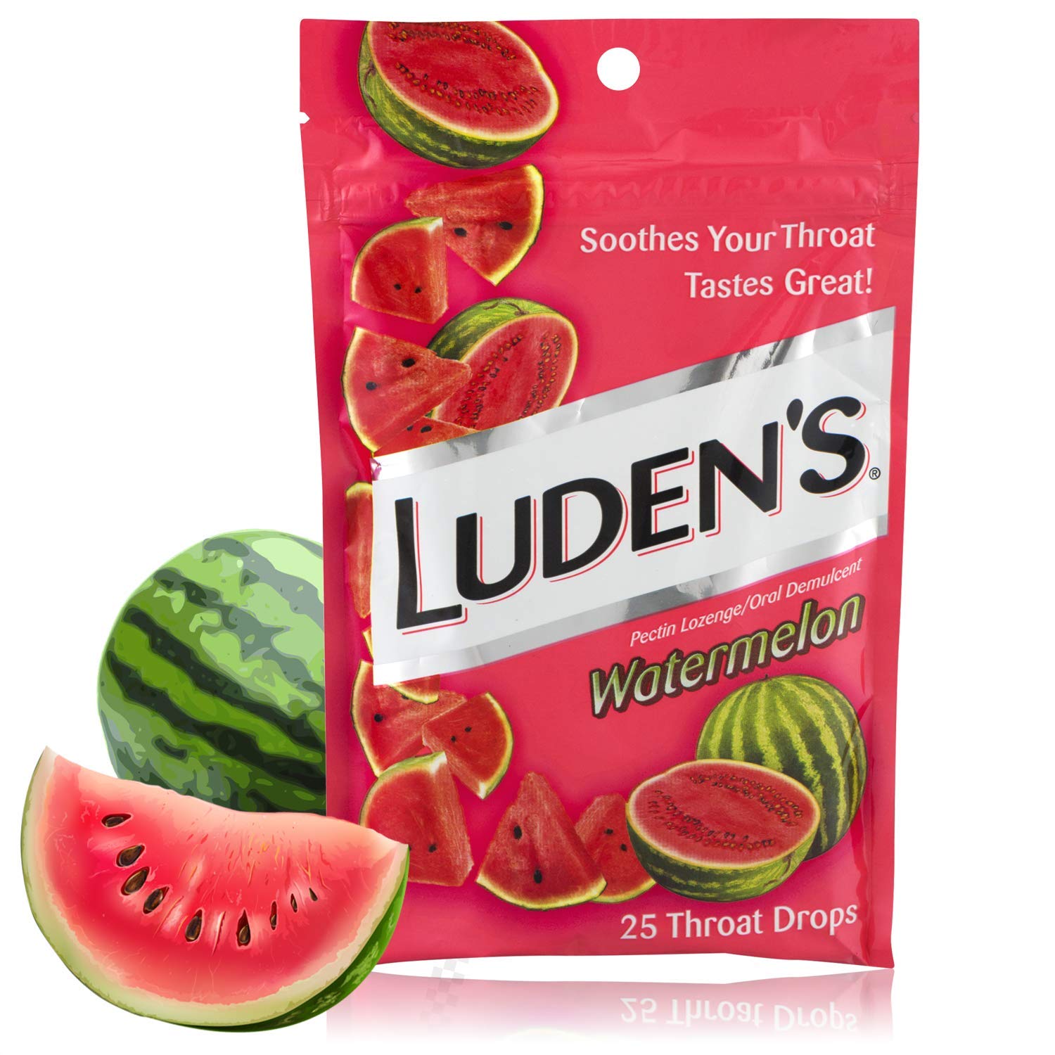 Luden's Pectin Lozenge oral demulcent watermelon flavor individual packaging view