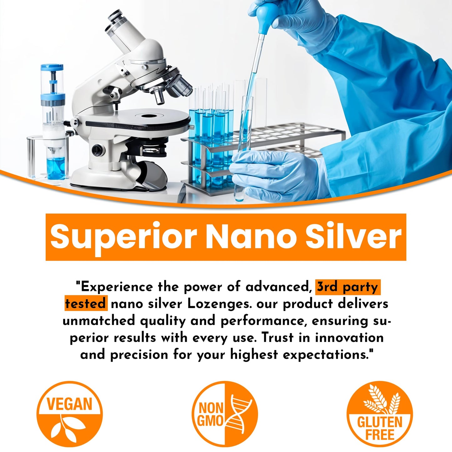 Optivida Silver Sentinel throat drops showing non GMO and gluten free certifications