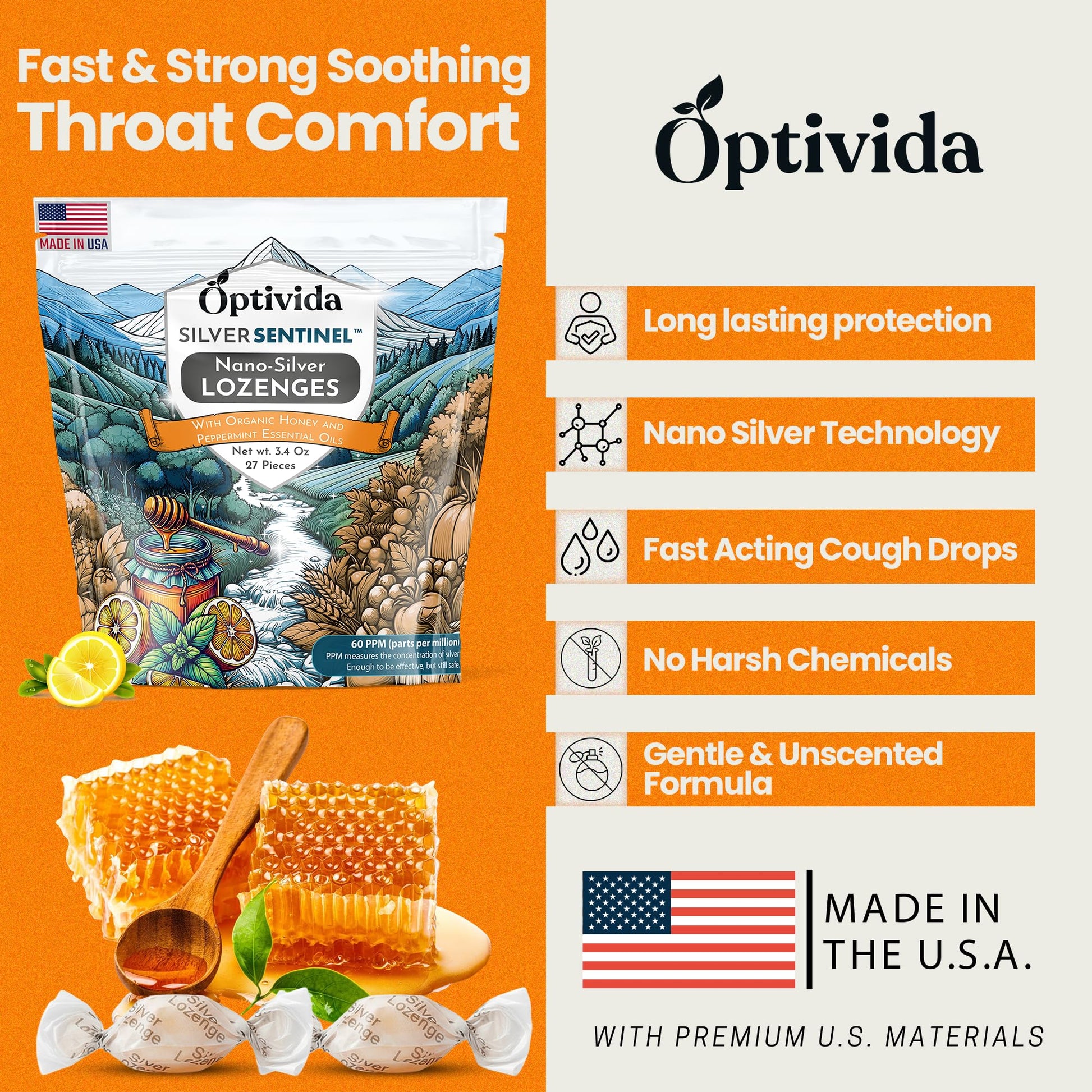 Authentic imported Optivida health silver lozenges display box containing twenty seven counts