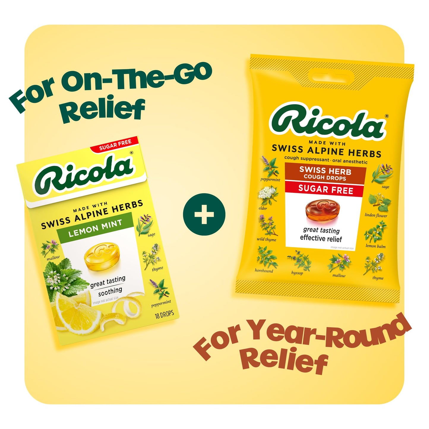 USA imported Ricola menthol cough suppressant lozenges showing the zero sugar nutritional details.