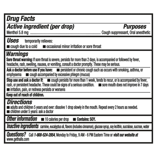 Halls Cherry flavor cough suppressant drops imported packaging