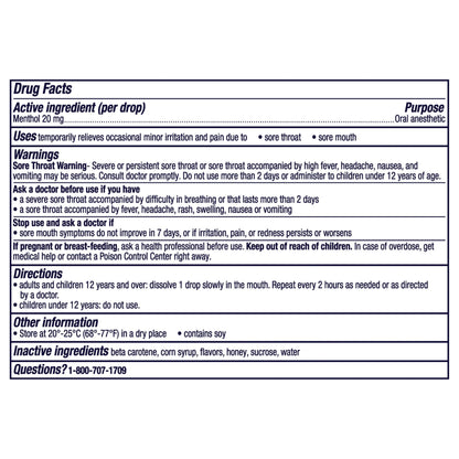 Side view of Vicks VapoCool severe forty five count medicated drops box
