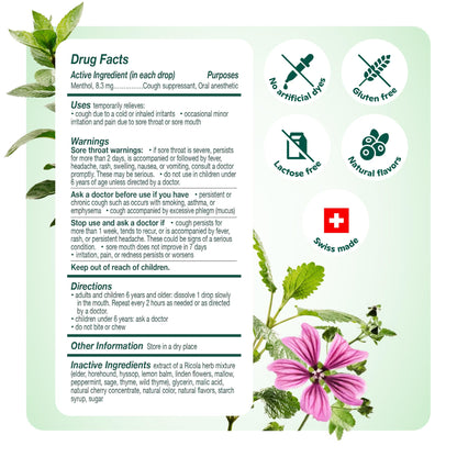 Ricola Max Swiss Cherry sore throat relief drops individual wrapper detail