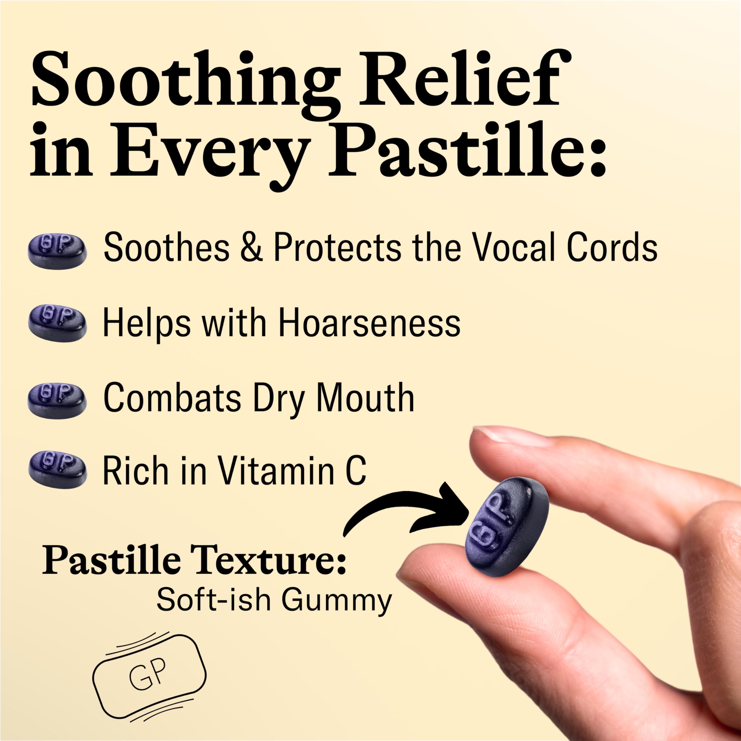 Grether's Blackcurrant Swiss pastilles for dry mouth relief close up view.