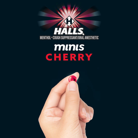 HALLS Minis Cherry Flavor Sugar Free 48 Count twin pack showing individual pocket vials