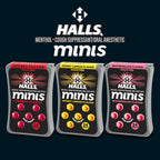 HALLS Minis cherry flavor sugar free cough drops side view showing two compact dispensers