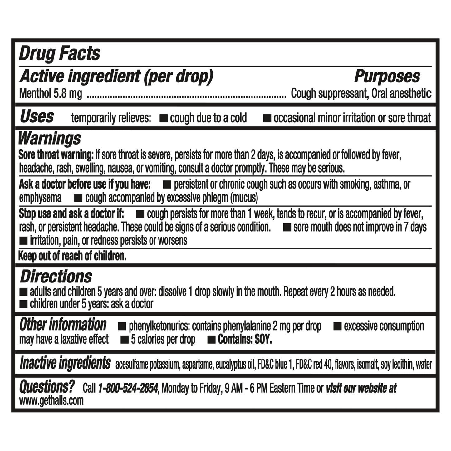 Halls 225 count bulk pack side profile detailing throat soothing benefits