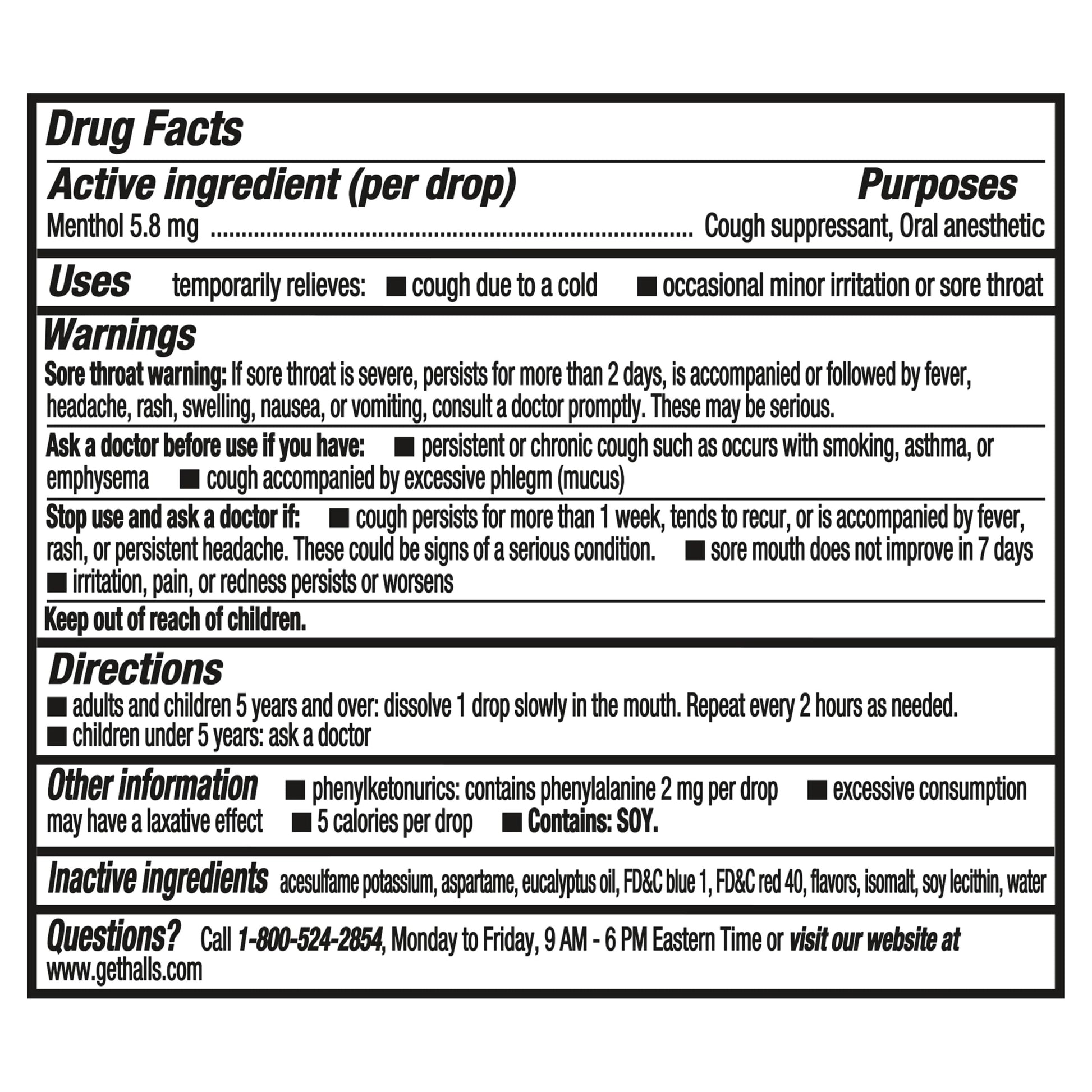 Halls 225 count bulk pack side profile detailing throat soothing benefits