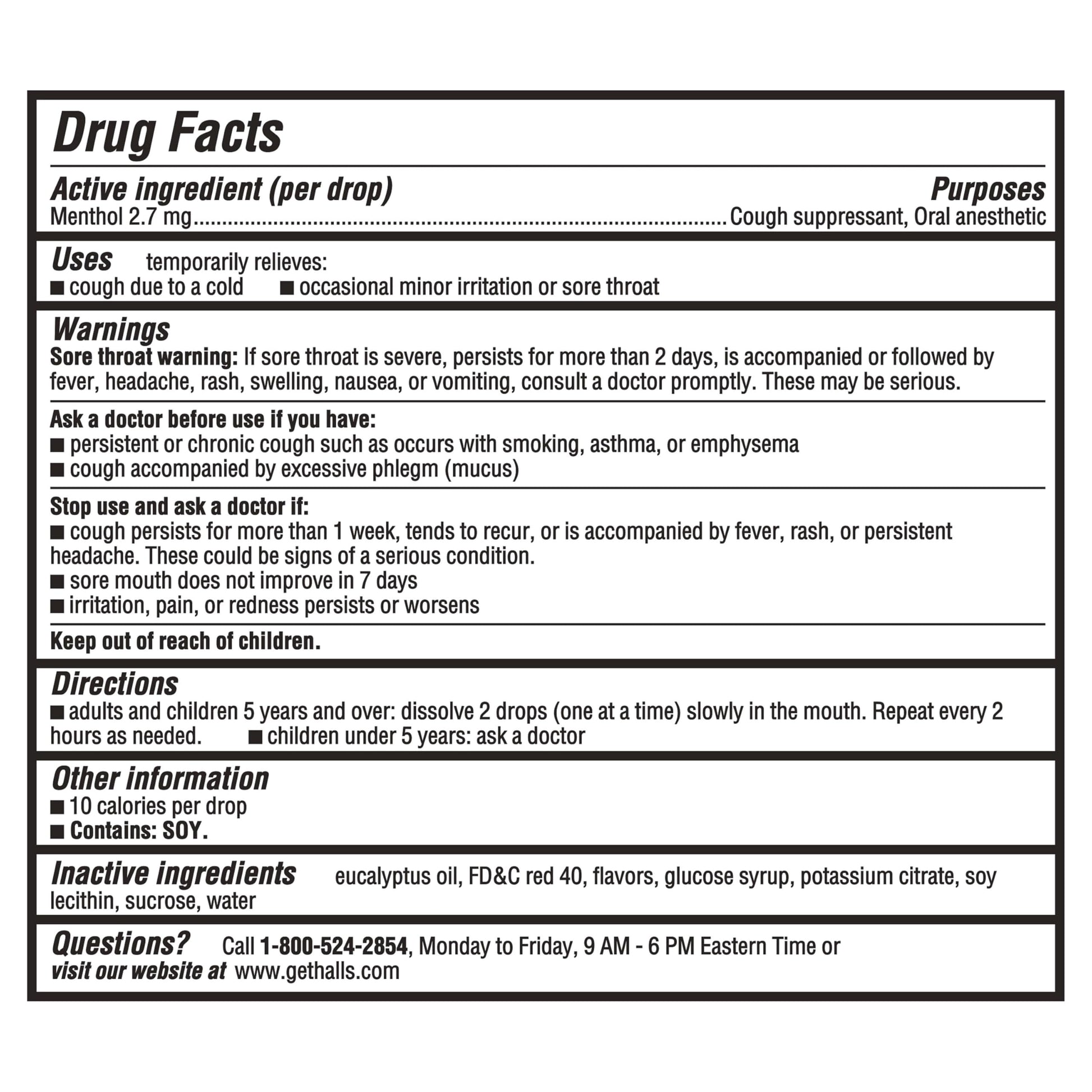 HALLS strawberry menthol lozenges packaging showing eighty drops count for sore throat