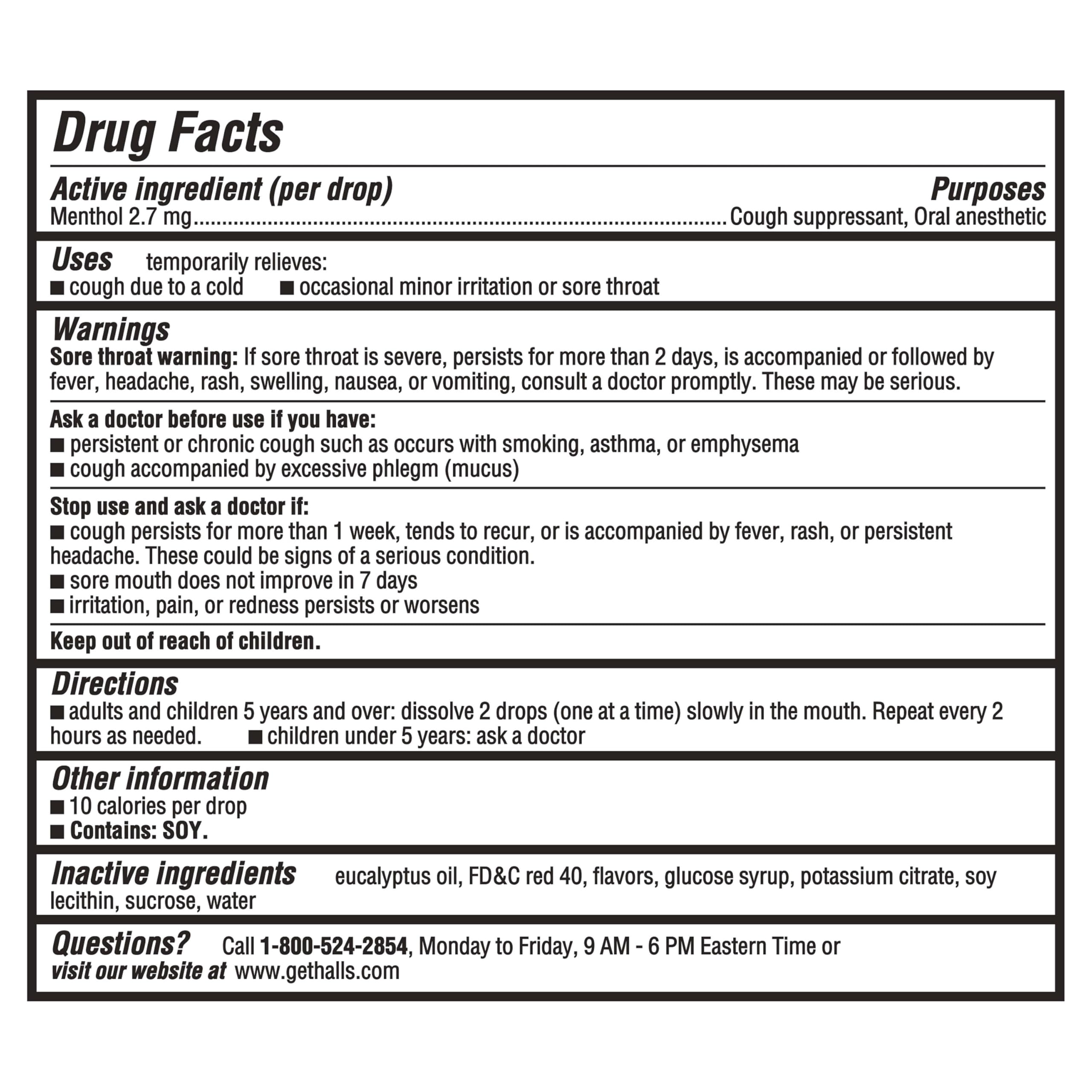 HALLS strawberry menthol lozenges packaging showing eighty drops count for sore throat