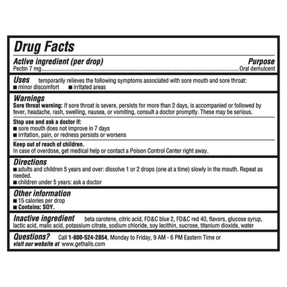 HALLS Breezers strawberry cream throat lozenges packaging detailing 70 drops