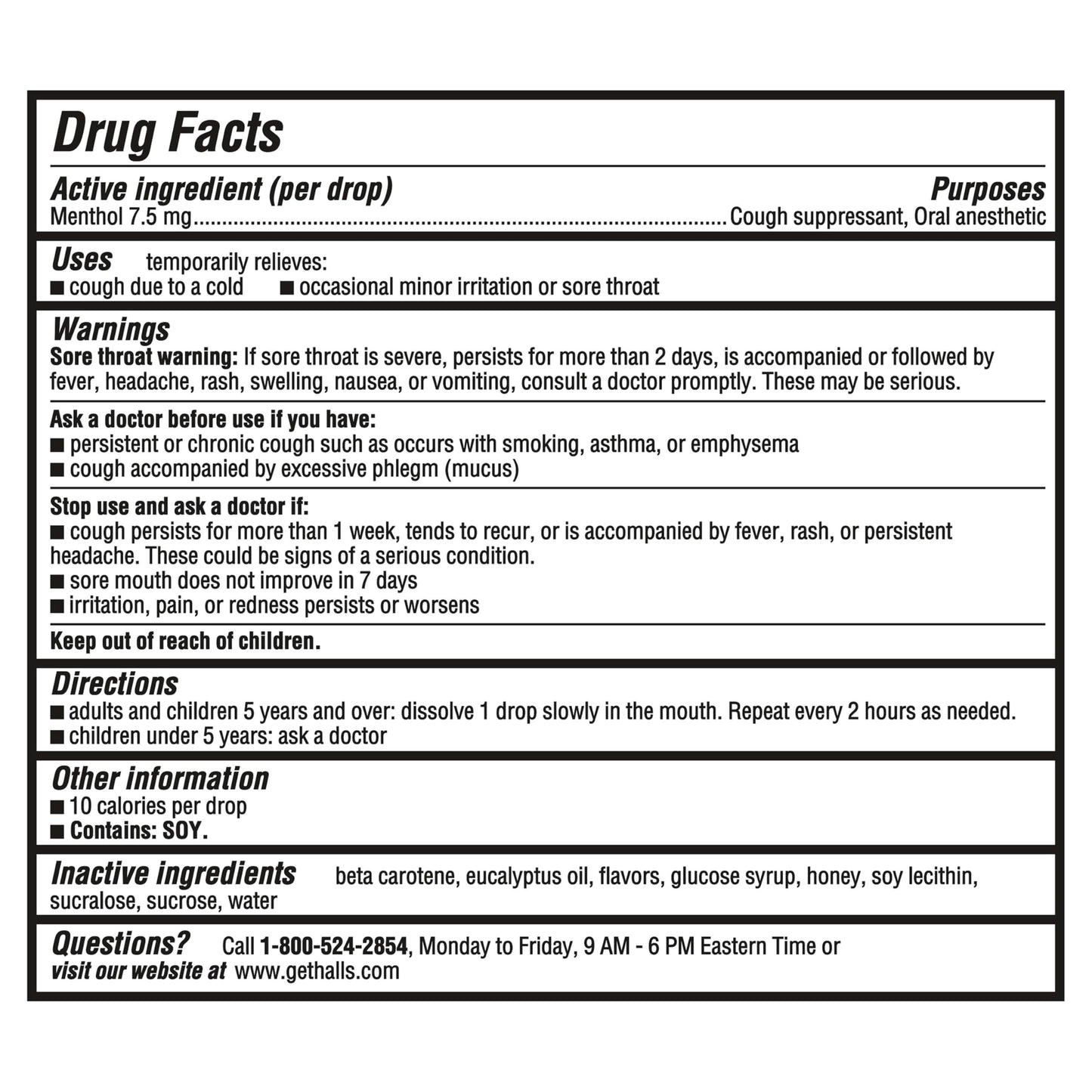 Close up of Halls menthol cough suppressant drops
