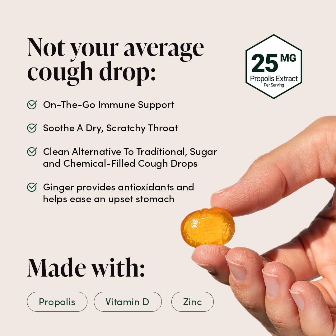 Close up of Beekeeper's Naturals throat soothing lozenges 24 count pack