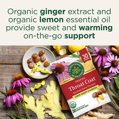 Traditional Medicinals organic pectin drops showing individually wrapped lozenges layout