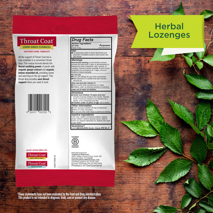 Traditional Medicinals Throat Coat Lemon Ginger Echinacea back panel ingredient list details