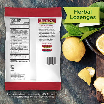 Traditional Medicinals 30 count throat support lozenges package showing USDA organic logo
