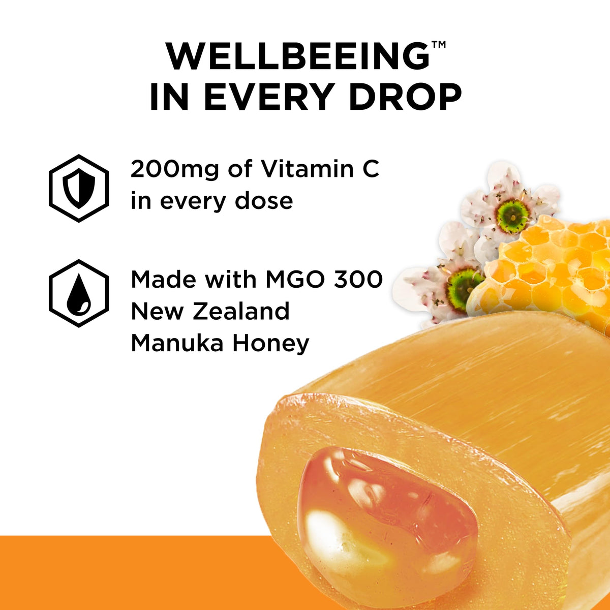 Close up of Manuka Doctor Manuka Middles honey lozenge ingredient label