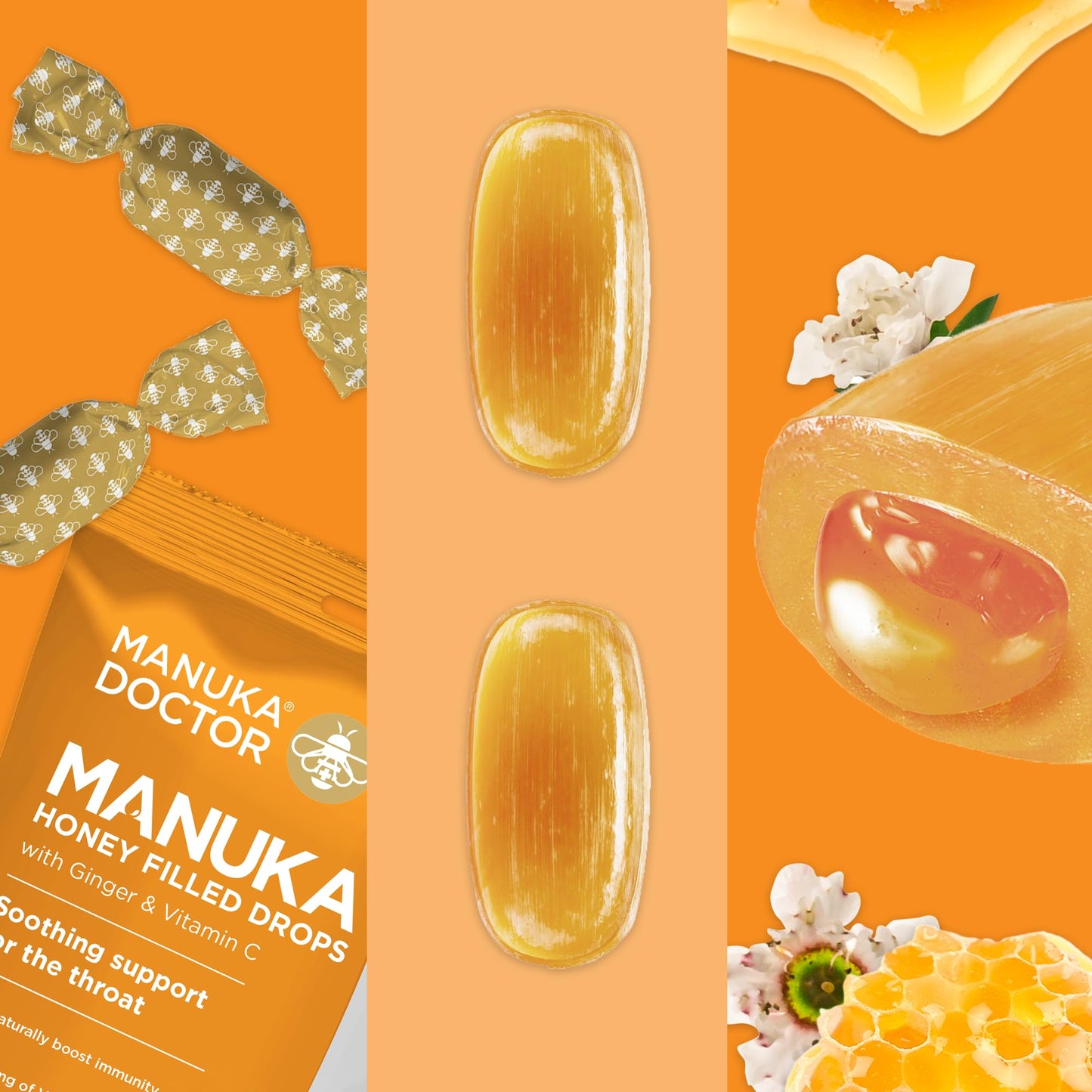 Manuka Doctor throat lozenges showing Vitamin C immune support benefits