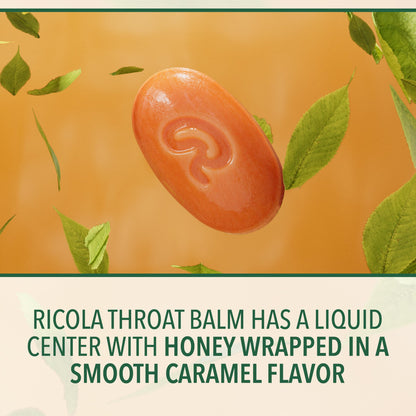 Close up of Ricola Caramel throat drop liquid center