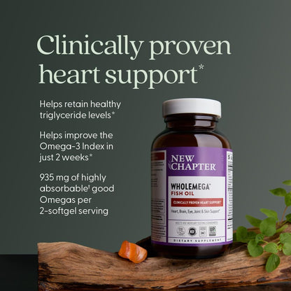 Authentic USA imported New Chapter whole food fish oil capsules stored in protective amber bottle