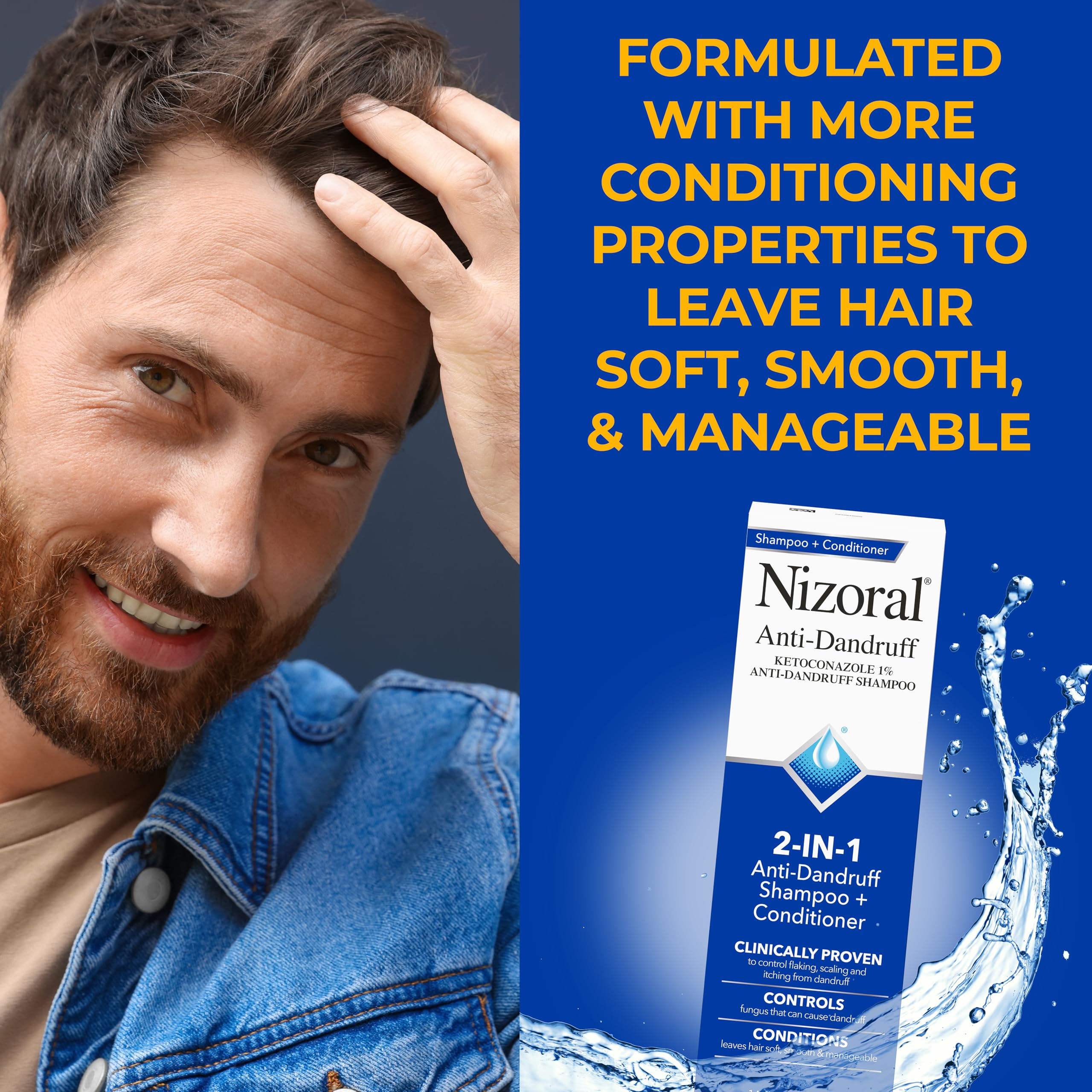 Close up of Nizoral 2-in-1 shampoo bottle cap and branding