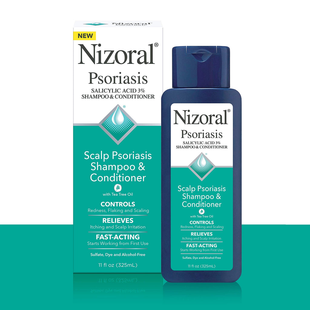 Back label of Nizoral Psoriasis Shampoo and Conditioner showing ingredients