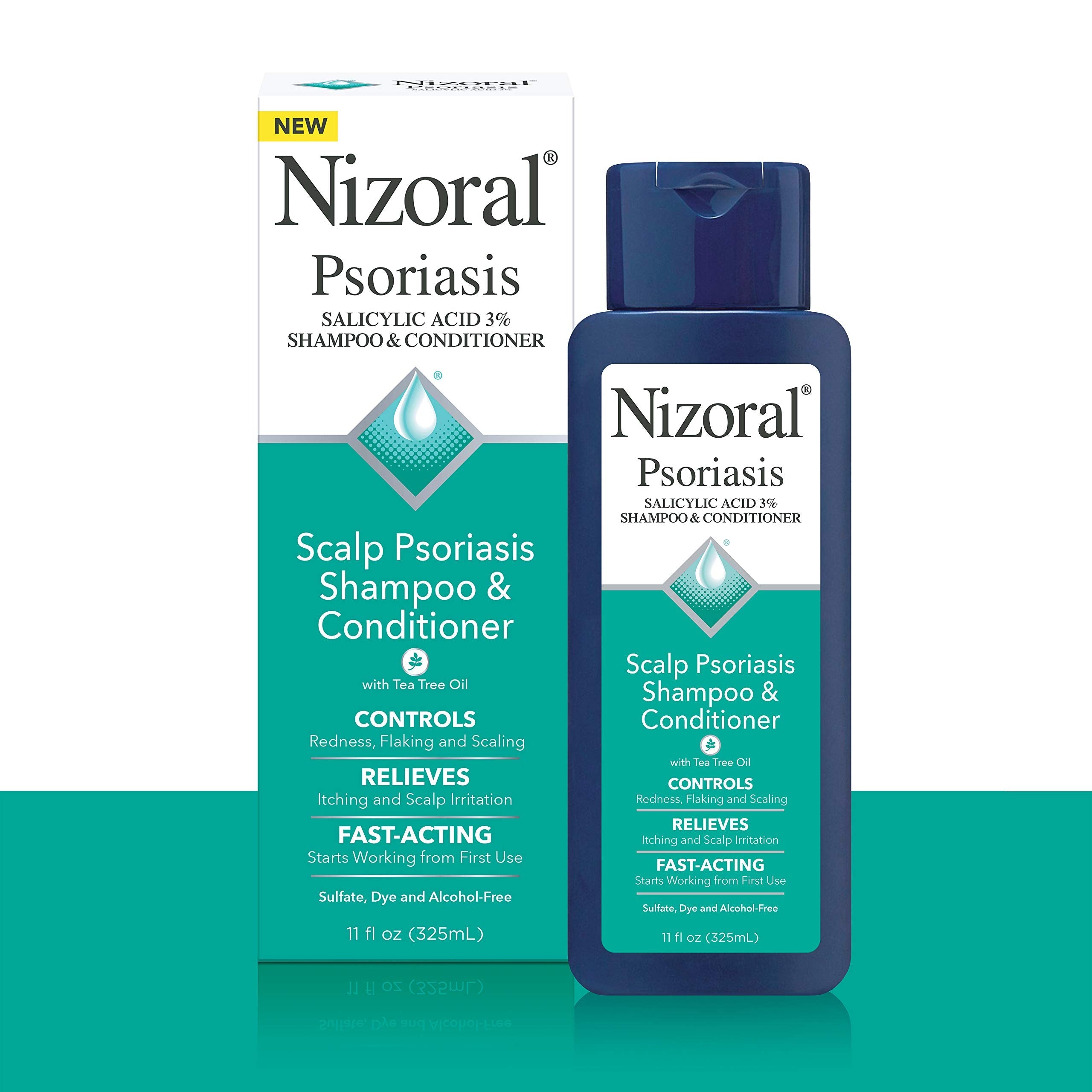 Back label of Nizoral Psoriasis Shampoo and Conditioner showing ingredients