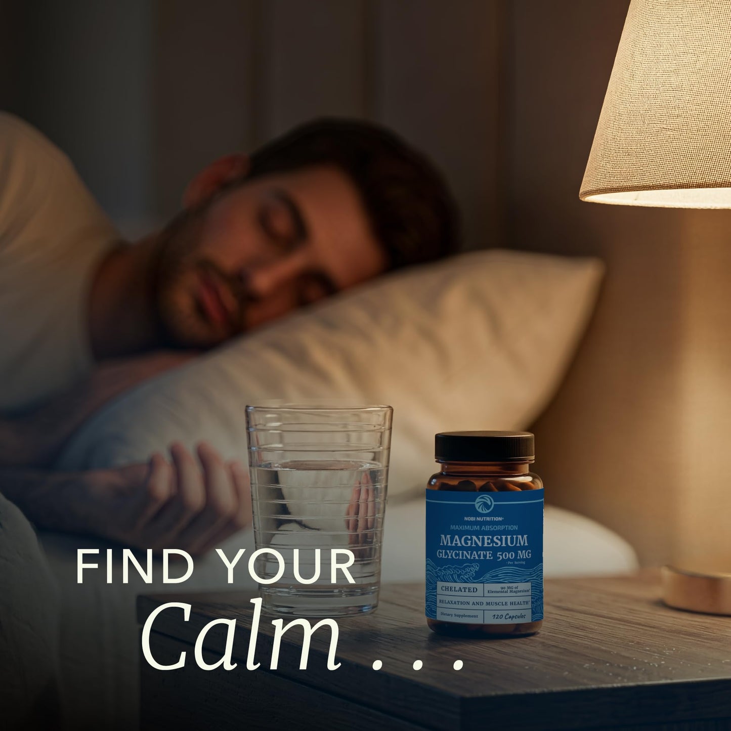 Premium authentic USA imported Nobi Nutrition magnesium capsules packaging highlighting relaxation benefits