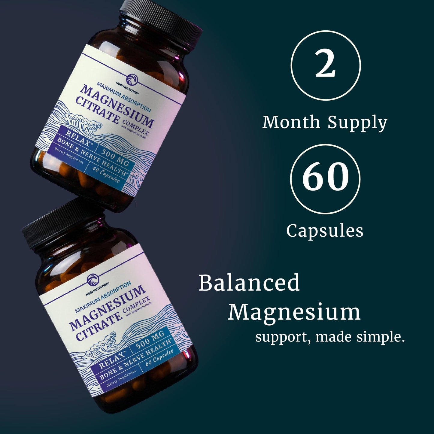Nobi Nutrition Magnesium Citrate bottle back label with directions for daily usage