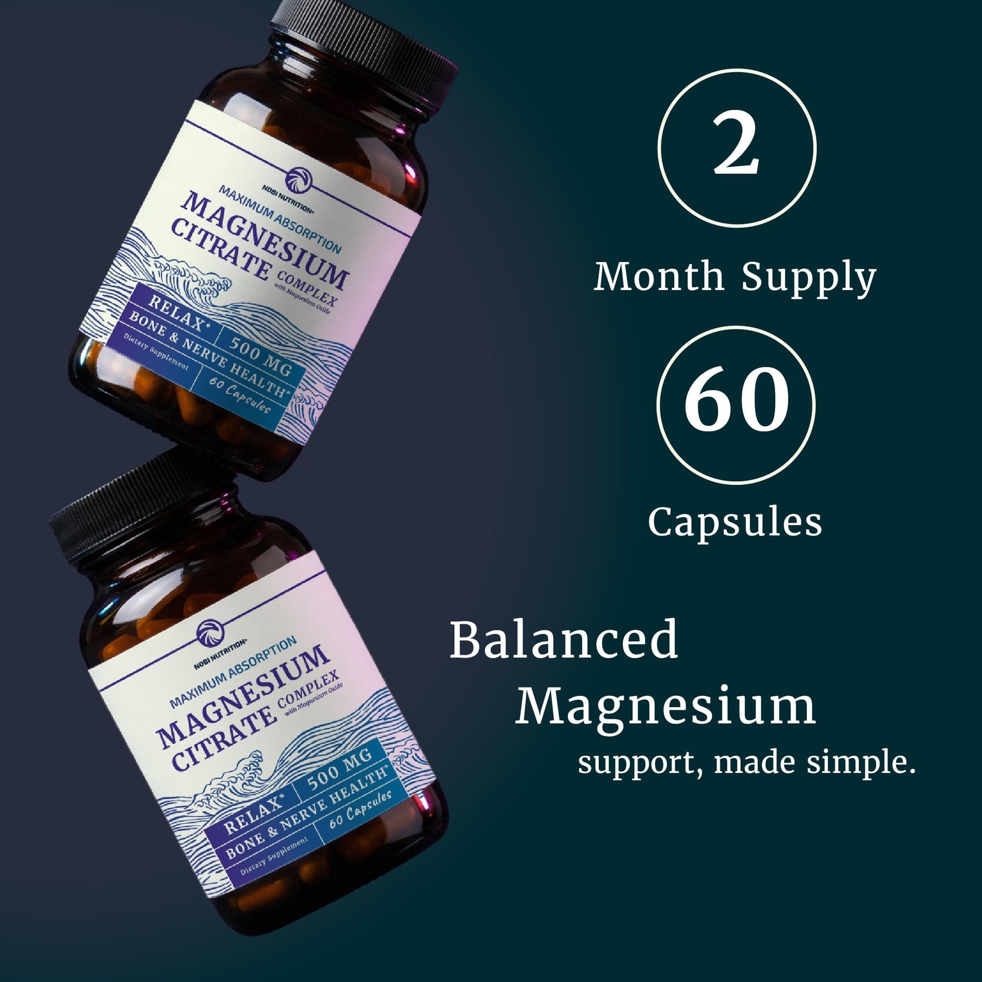 Nobi Nutrition Magnesium Citrate bottle back label with directions for daily usage