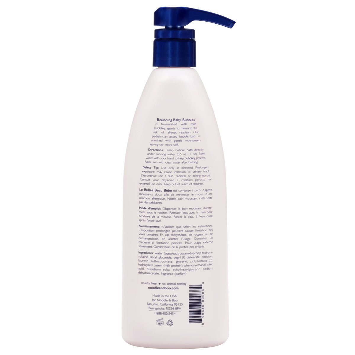 Noodle and Boo Bouncing Baby Bubbles skincare product label