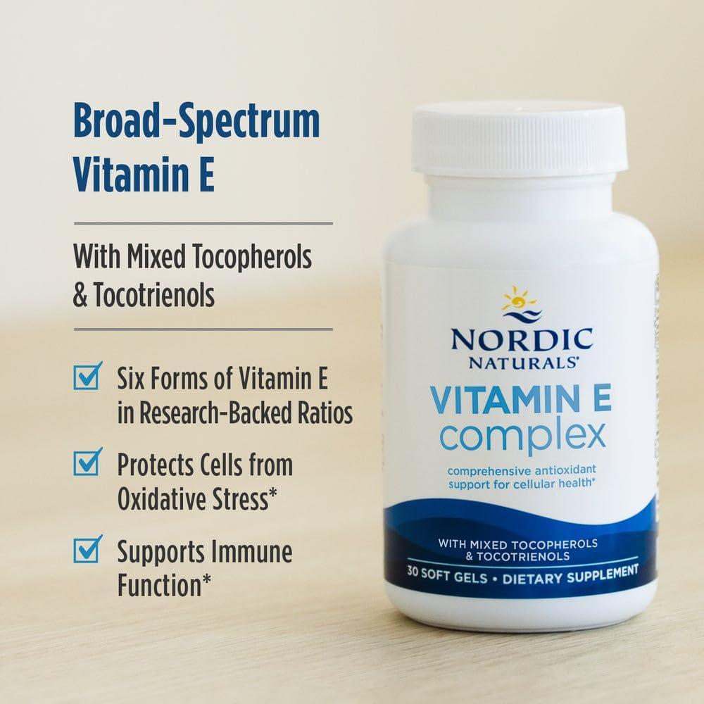 Authentic imported Nordic Naturals Vitamin E softgels for cellular health and metabolic balance