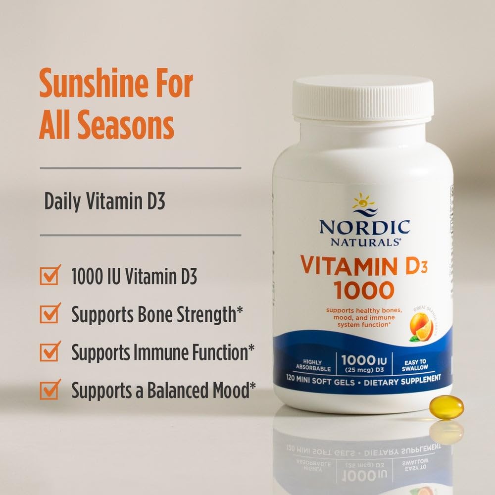Nordic Naturals Vitamin D3 120 Orange mini softgels dietary supplement packaging