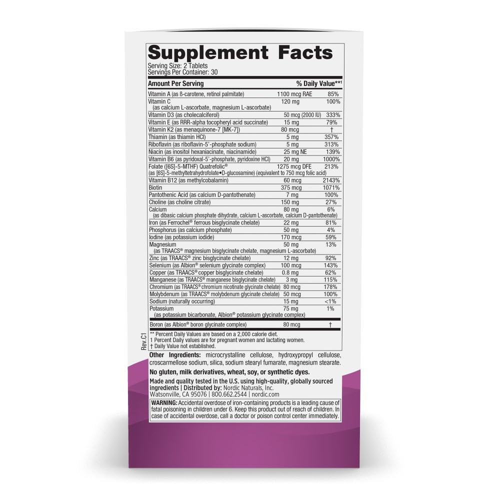 Nordic Naturals Prenatal Multivitamin supplement facts label