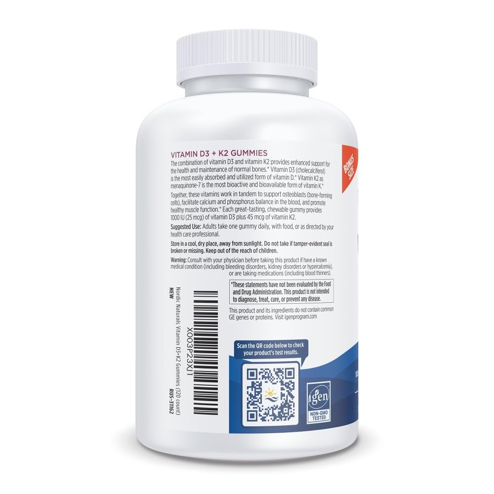 Nordic Naturals Vitamin D3 Plus K2 Gummies ingredients list detail