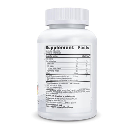 Nordic Naturals curcumin gummies nutritional label and ingredient information