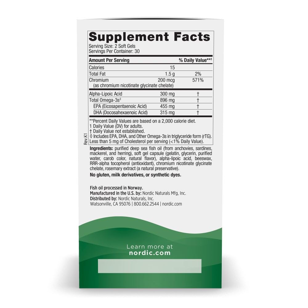 Nordic Naturals Omega Blood Sugar nutritional facts label