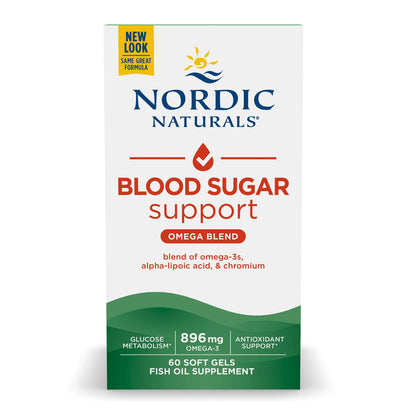 Close up of Nordic Naturals Omega Blood Sugar packaging