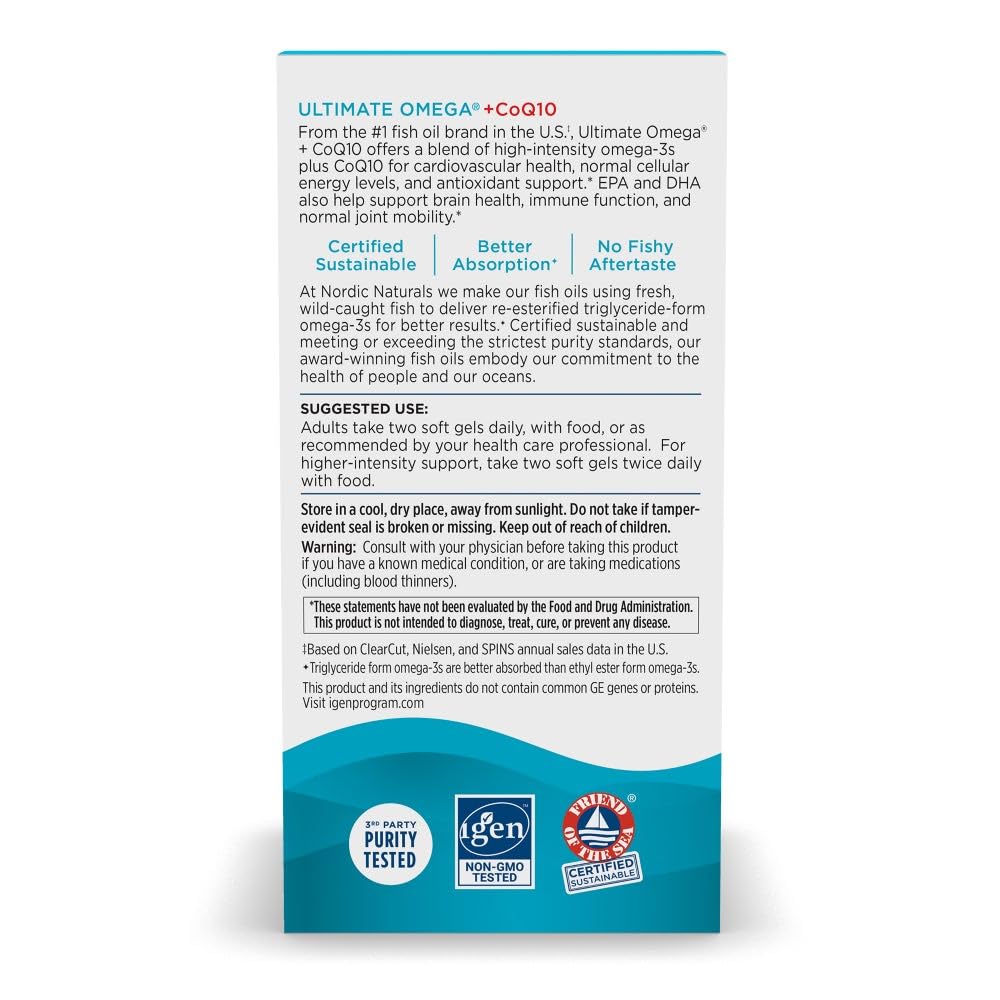 Lifestyle image of Nordic Naturals Ultimate Omega Plus Coenzyme Q10 supplement bottle