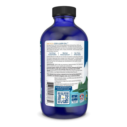 Nordic Naturals Arctic-D Cod Liver Oil liquid bottle standing upright against a clean background